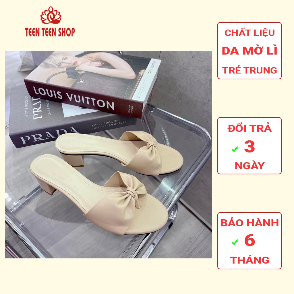 Dép nữ xỏ ngón quai nơ mũi tròn  mấu mới nhất, Guốc cao gót nữ 5p bền đẹp, Teen Teen shop.