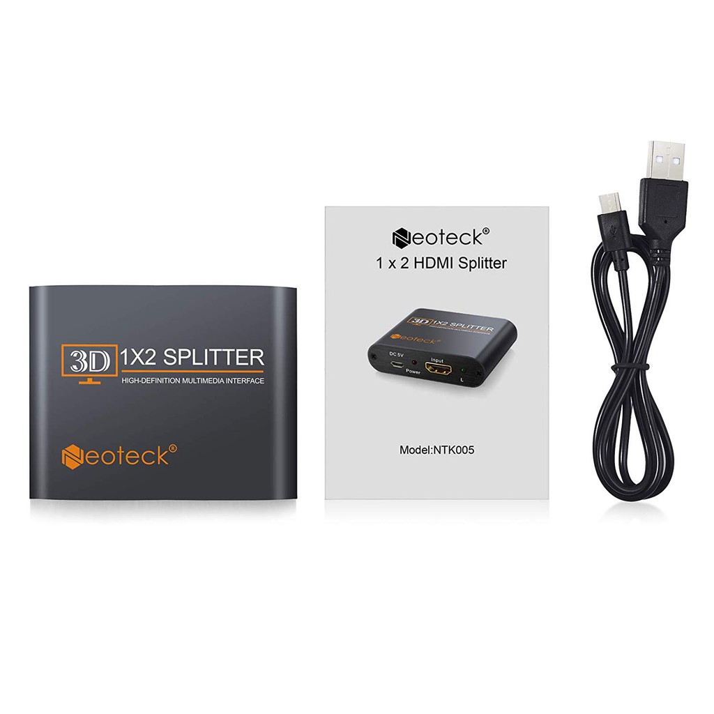 Neoteck Bộ Chia HDMI 1 In 2 Out Full HD, 3D, Có Nguồn Cấp