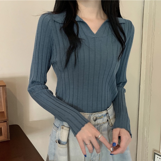 Áo Len Tay Dài Cổ Chữ V Màu Trơn Dáng Ôm Thời Trang Mùa Thu Hàng Mới Dành Cho Bạn Nữ