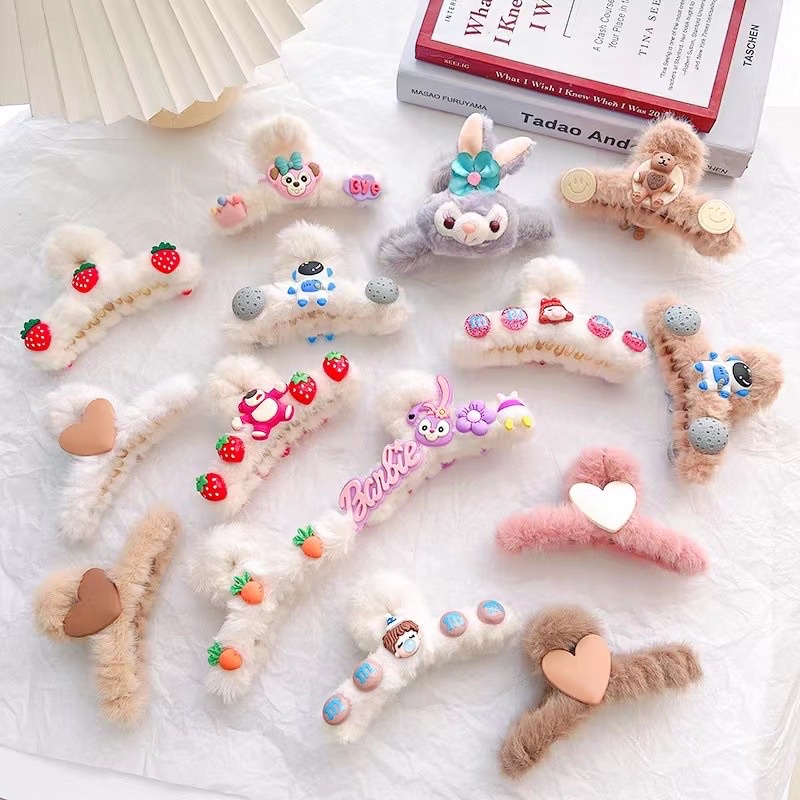 Kẹp tóc lông mềm mại gắn charm cute dành cho nữ