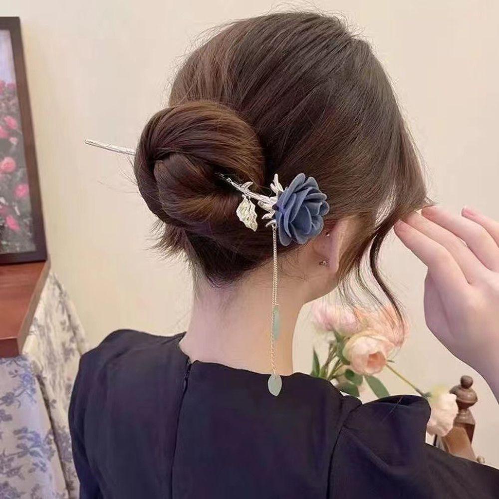 Trâm Cài Tóc Hình Hoa Hồng Bằng Kim Loại Phong Cách Trung Hoa Cổ Điển Cho Nữ