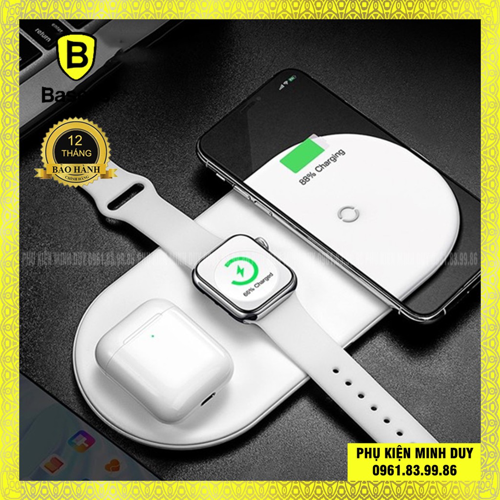 Đế sạc không dây Baseus Smart 3 in 1 Wireless Charger For Phone, Apple Watch, Airpods 18W Max Wireless Quick Charger 🍀