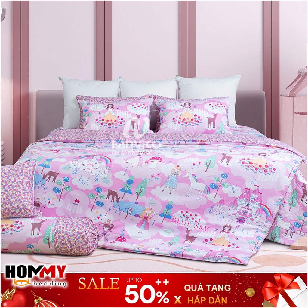 🍁 Mẫu Chăn Ga Gối 🍁 Hanvico Blue Sky DLP192 vải cotton cao cấp (bán lẻ ga chun / vỏ chăn / đôi vỏ gối)