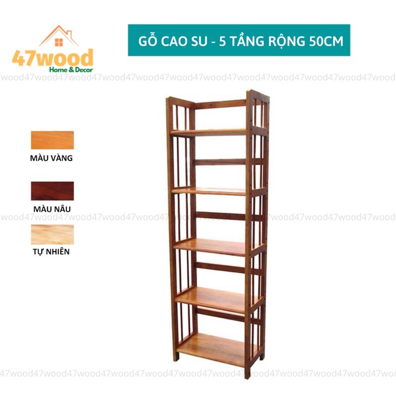 Kệ sách 5 tầng rộng 50cm, gỗ cao su tự nhiên - Kệ gỗ đa năng 5 tầng | BigBuy360 - bigbuy360.vn