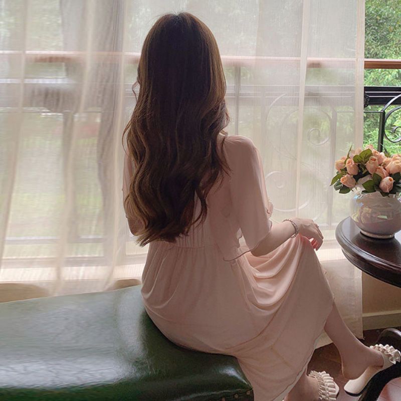 Đầm Ngủ Tay Ngắn Phối Lưới Có Đệm Ngực Thoải Mái Thời Trang Mùa Hè 2022 Phong Cách Mới Cho Nữ