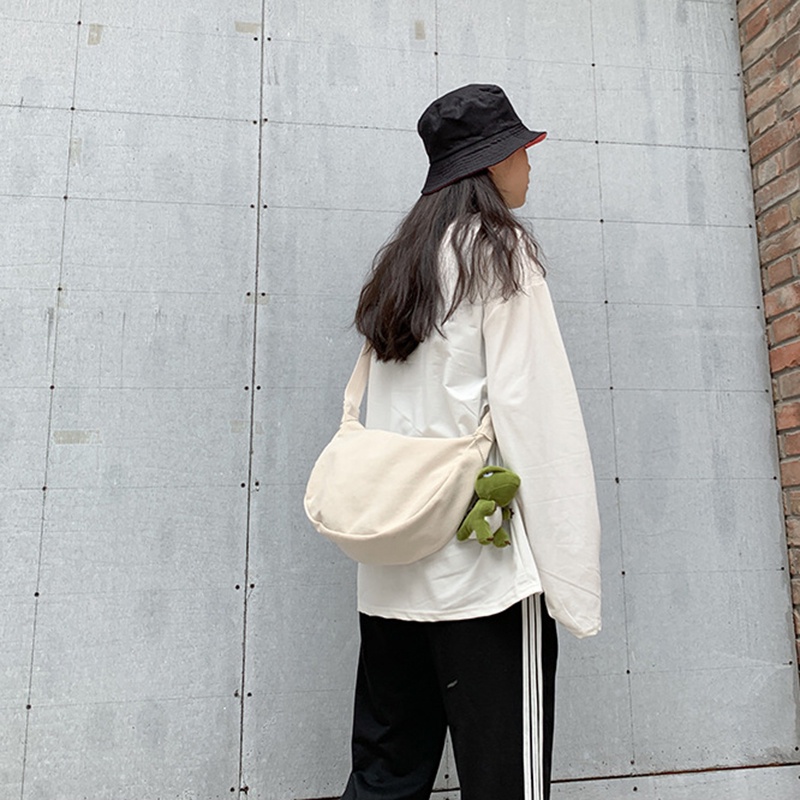 Túi đeo chéo IELGY vải canvas màu trơn có khóa kéo thời trang