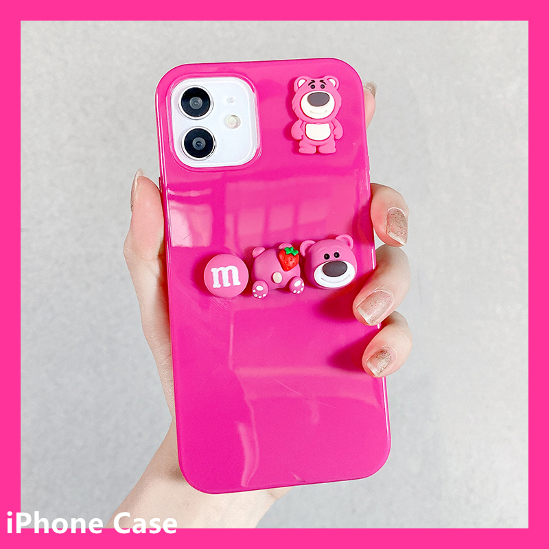 Ốp điện thoại hình trái dâu chú gấu 3D cho iPhone 12 Pro Max 12Pro 12 Mini SE2020 11ProMax 11Pro 11 iX XR XS Max 7 8+ | BigBuy360 - bigbuy360.vn