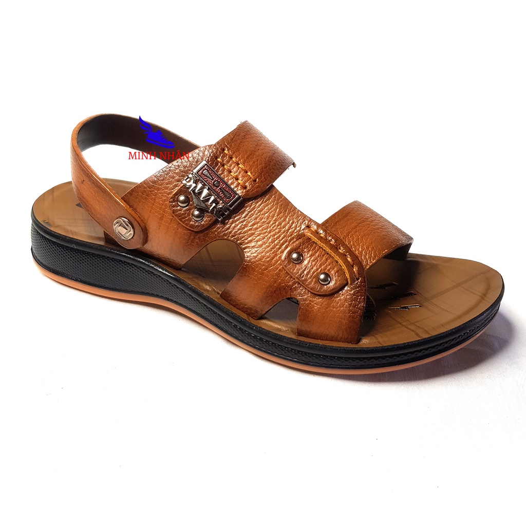 Dép da nam tăng chiều cao 4cm Xăng đan Sandal nam da bò xịn quai ngang quai hậu cao cấp xuất khẩu thời trang đẹp Q-4