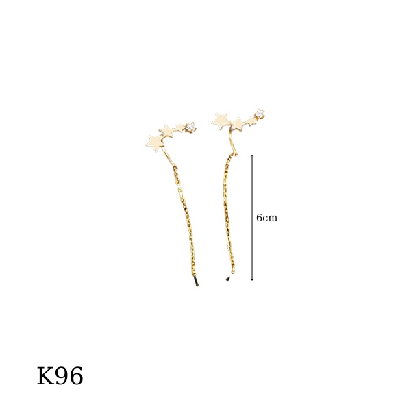 Bông tai, Khuyên tai nữ bạc mạ vàng Gold Star ngôi sao dáng dài, thiết kế độc đáo, xinh xắn K96| TRANG SỨC BẠC HARMONY