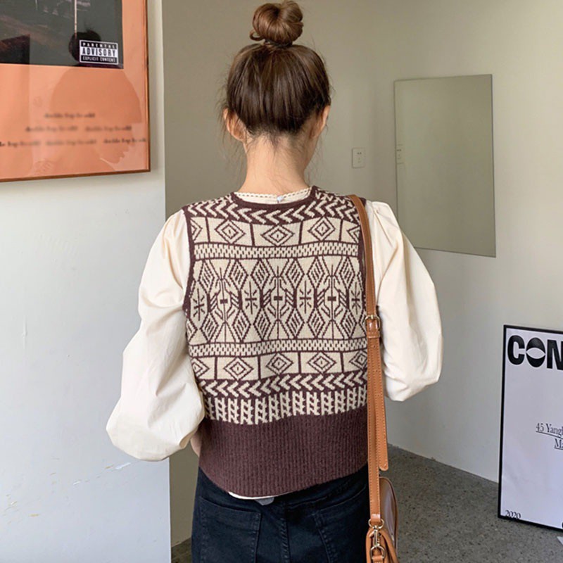 Áo Khoác Cardigan Không Tay Dáng Rộng Cổ Chữ V Cổ Điển Cho Nữ