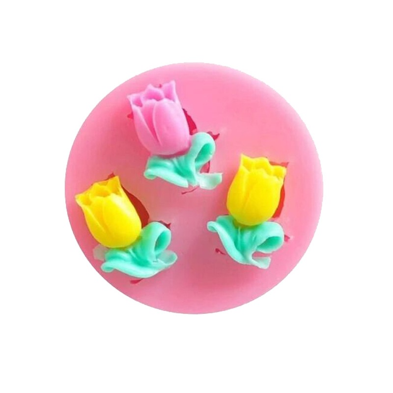 SG - Khuôn silicon rau câu 3 nụ hoa hồng 3D trang trí bánh