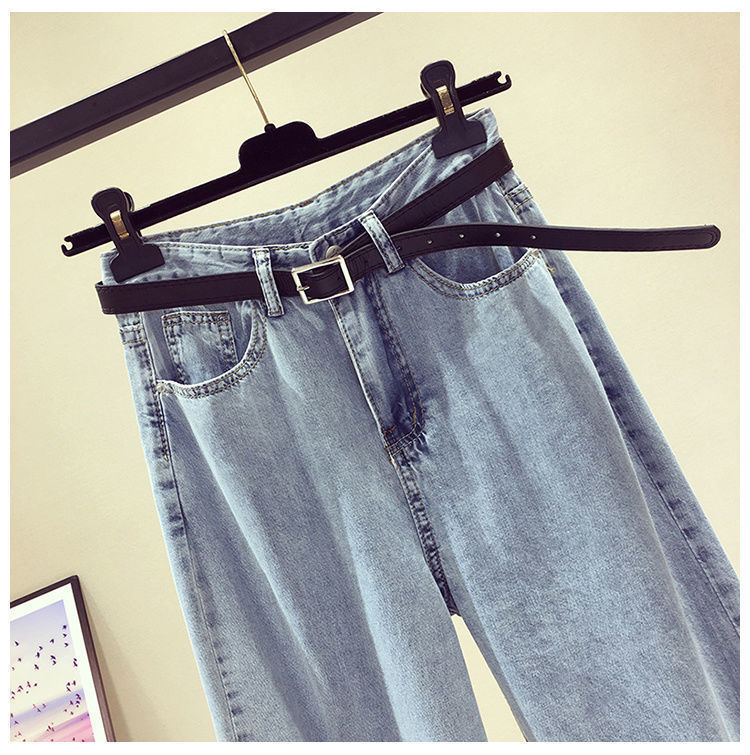 Set Áo Thun Ngắn Tay Giả Hai Lớp + Quần Jeans Dài Lưng Cao Thời Trang Hàn Cho Nữ