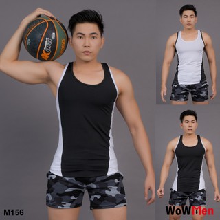 Áo Ba Lỗ Tanktop Nam Cổ Tròn Phối Màu Ôm Body Thun Lạnh - M156