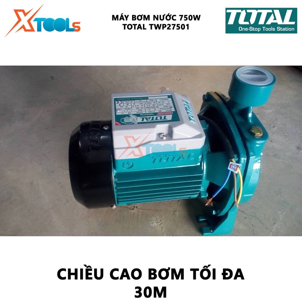 Máy bơm nước TOTAL TWP27501 Máy bơm nước dùng điện Công xuất 750W (1HP) Chiều cao 30m Độ hút 8m Lưu lượng nước 120L/phút