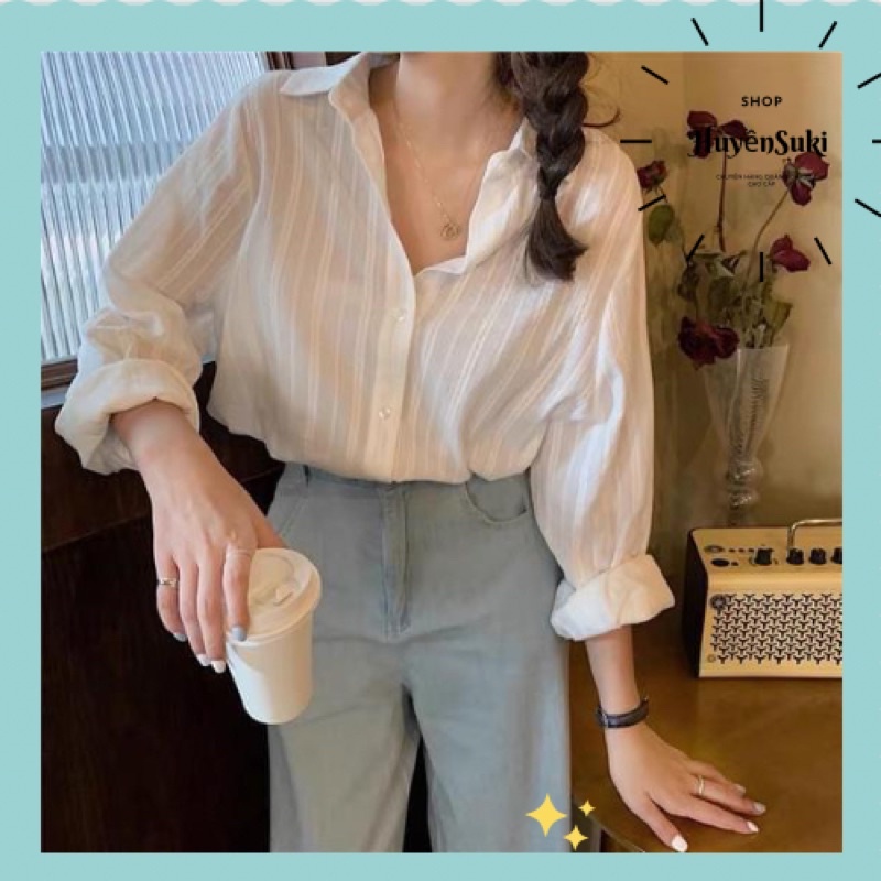 Áo Sơ Mi Trắng Nữ Chất Thô Mềm Hoạ Tiết