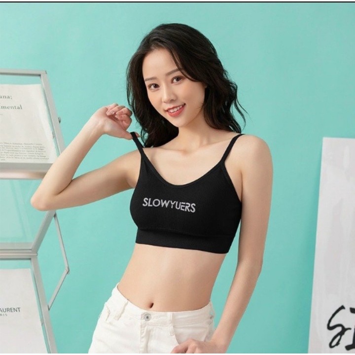 Áo Bra 2 dây có mút ngực chất thun Gân Len dày dặn co giãn 4 chiều cam kết hàng y hình