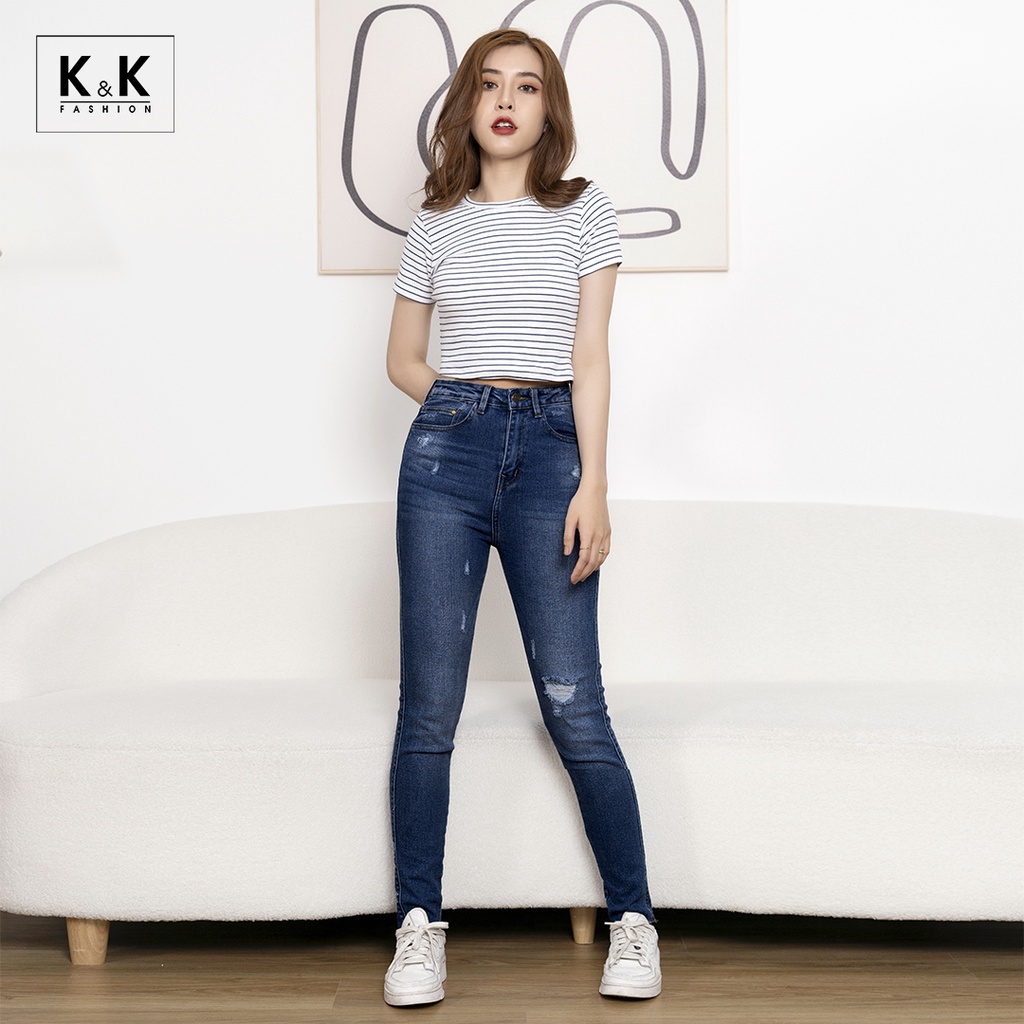 Áo Thun Croptop Họa Tiết Kẻ Ngang K&K Fashion ASM06-38 Chất Thun Cotton