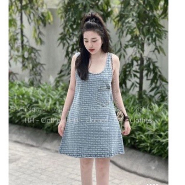Váy đầm hai dây bò jean ba lỗ miu siêu xinh L1 cd