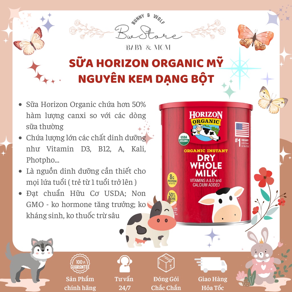 Sữa Tươi Nguyên Kem Dạng Bột Horizon Organic Whole Milk 870gr [Hàng Air - Date mới nhất]