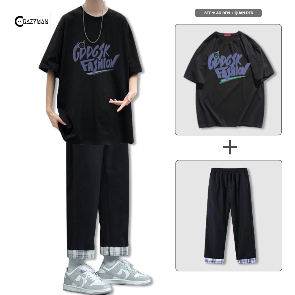 Đồ bộ nam quần áo thể thao CRAZYMAN Quần Short Áo Thun phong cách Hàn Quốc họa tiết chữ tạo điểm nhấn