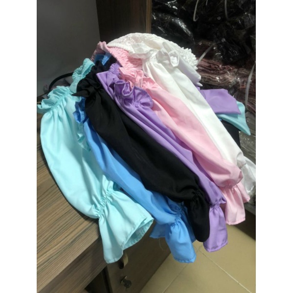 Áo croptop trễ vai nơ ngực tay phồng