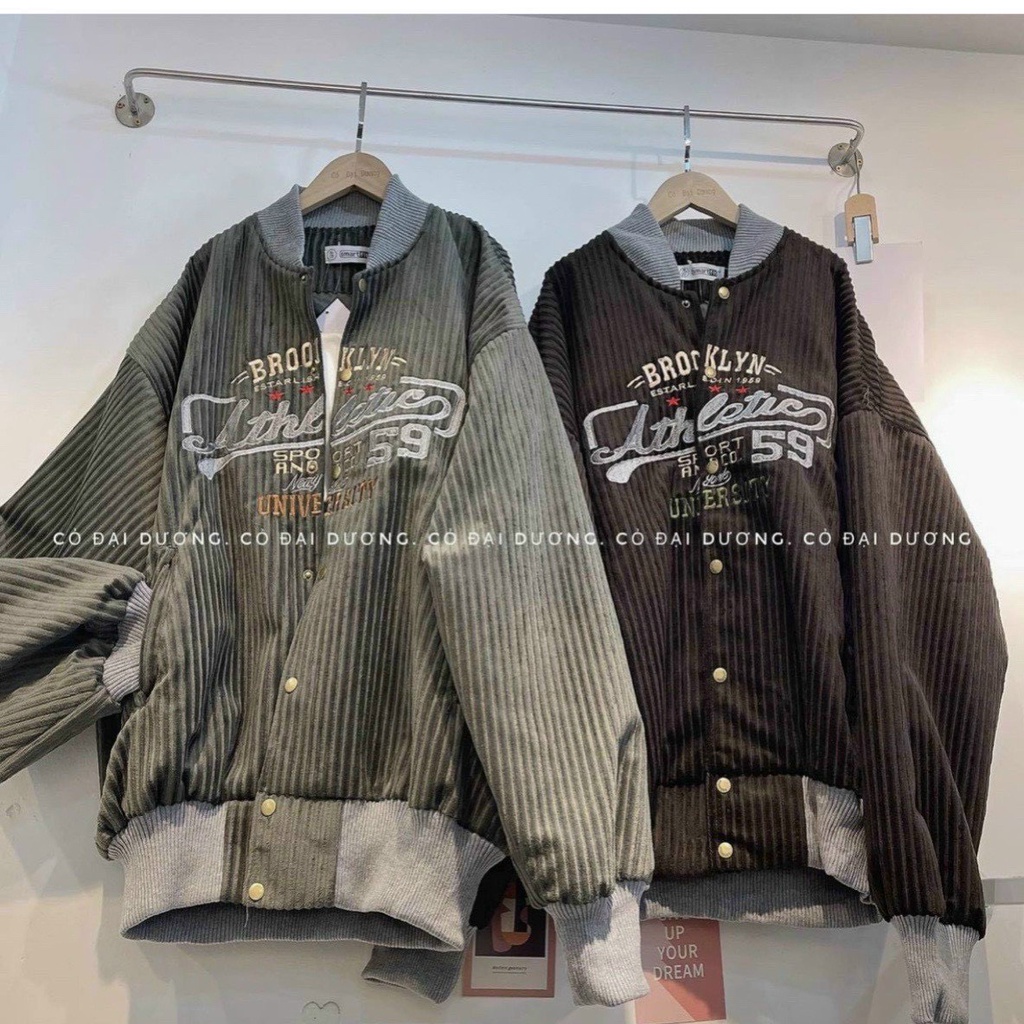 Áo Khoác Bomber Nhung Gân Nam Nữ Unisex Logo Thêu Chất 2 Lớp Dày Dặn Phong Cách Hàn Quốc (Athlatic))