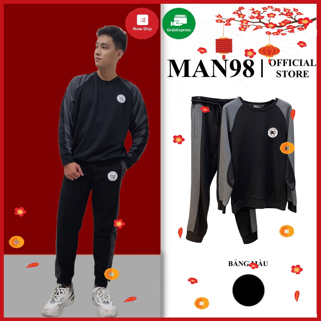 Đồ bộ nam, bộ nỉ nam dài tay, bộ thể thao nam thu đông cánh tay phối xám MS13