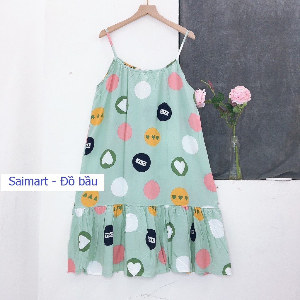 Váy Lanh Bầu - 2 dây - chất lanh lụa hàng loại 1 - mềm nhẹ mát - Hình họa tiết dễ thương