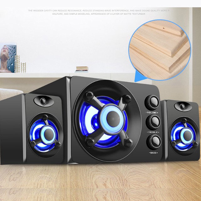 Bộ Loa Máy Tính Để Bàn SADA D-208 Thiết Kế Trẻ Trung Năng Động Có Đèn Led Âm Thanh Siêu Trầm