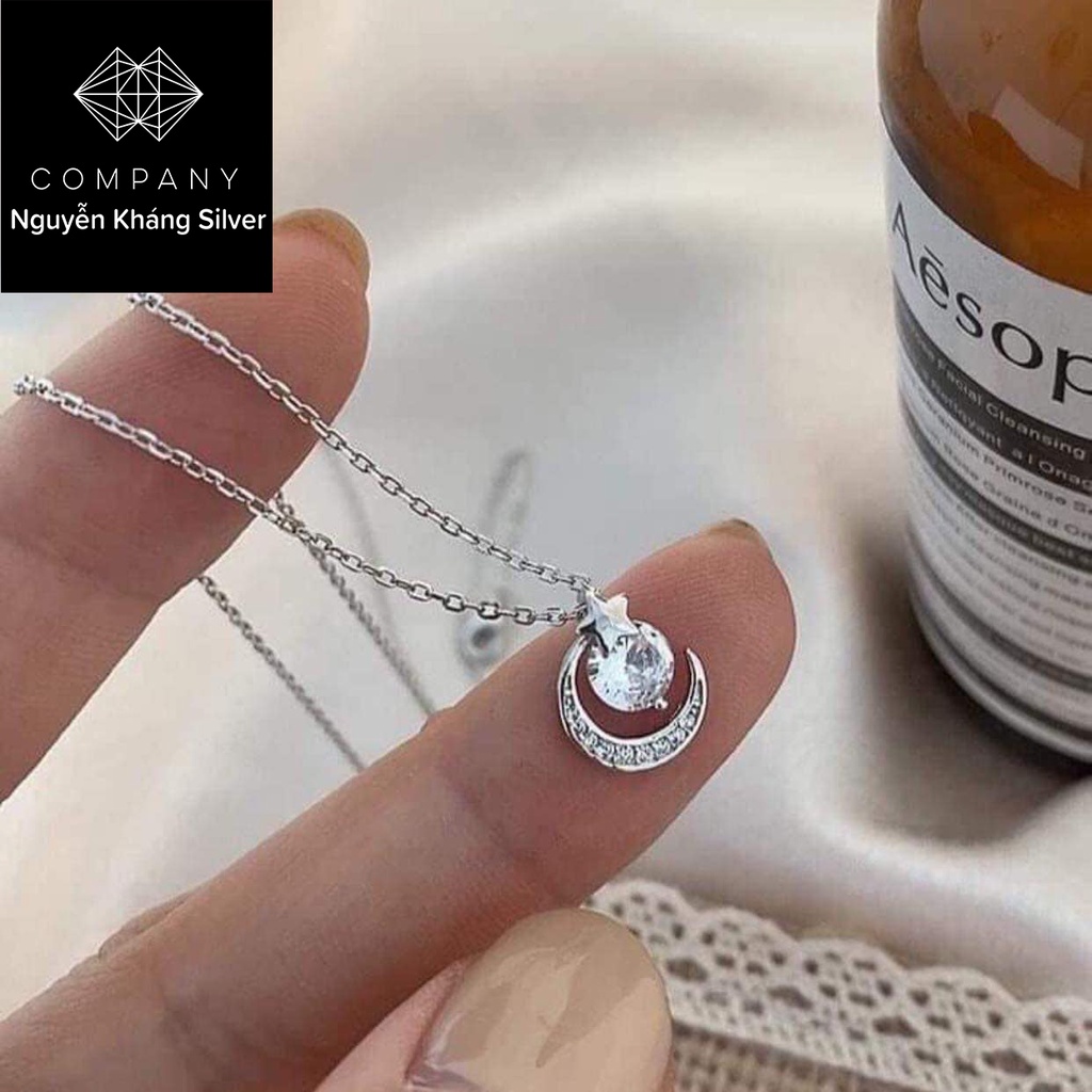 DÂY CHUYỀN NỮ BẠC TA, HÌNH TRĂNG SAO, ĐÁ TRẮNG, BẠC NGUYỄN KHÁNG