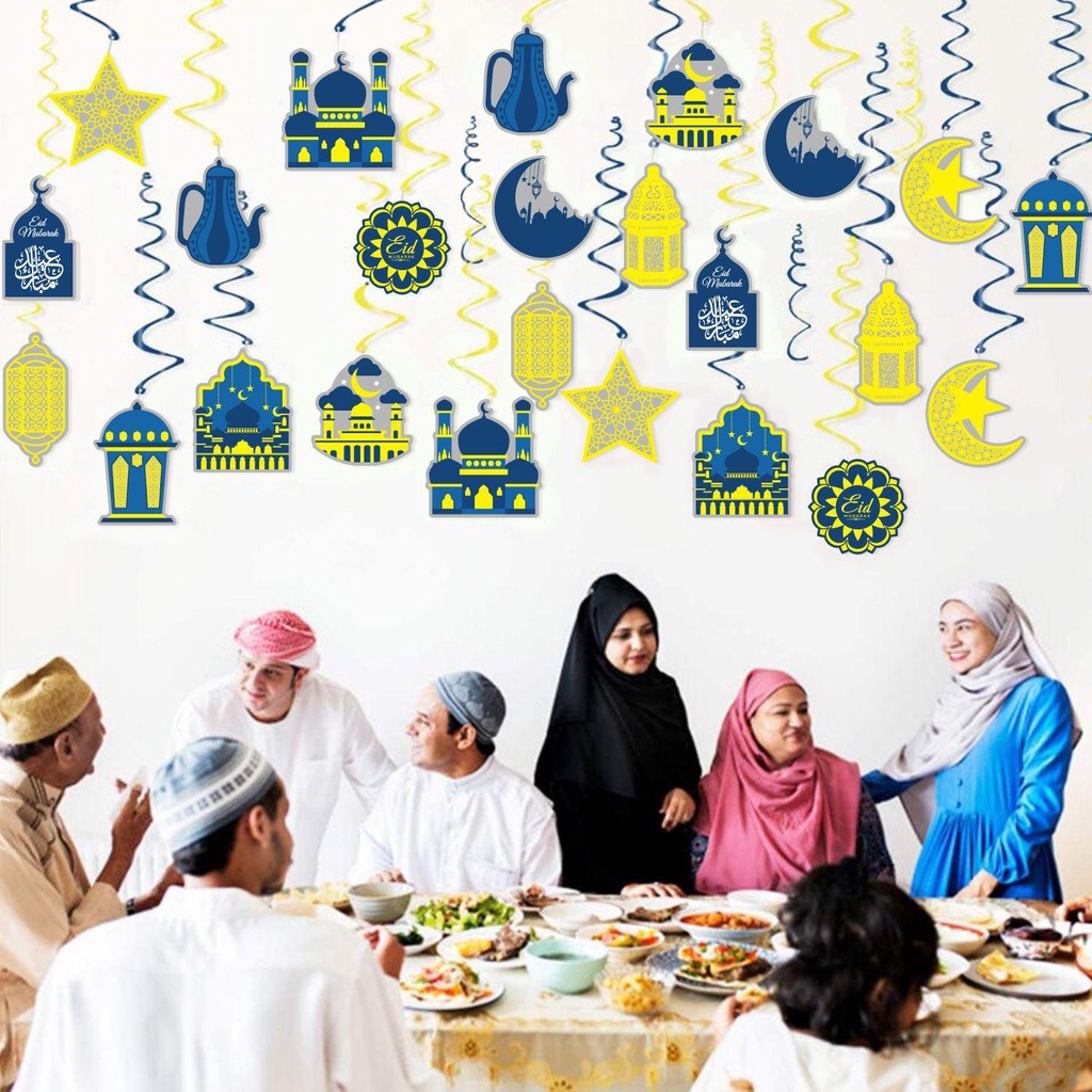 Set 12 Dây Treo Trang Trí Lễ Hội Eid Mubarak Spiraal Màu Xanh Dương
