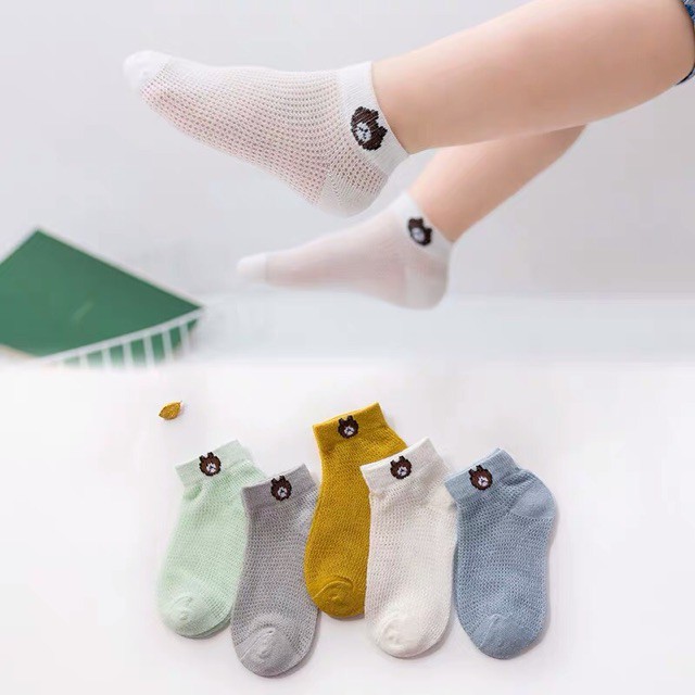 [HOT] Vỉ 5 đôi Tất lưới gấu trẻ em 1-2 tuổi