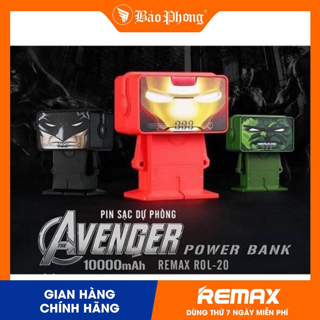 Pin sạc dự phòng 10000mAh REMAX AVENGER Cute dễ thương siêu nhân iron man batman hulk sạc nhanh chính hãng xịn dễ thương