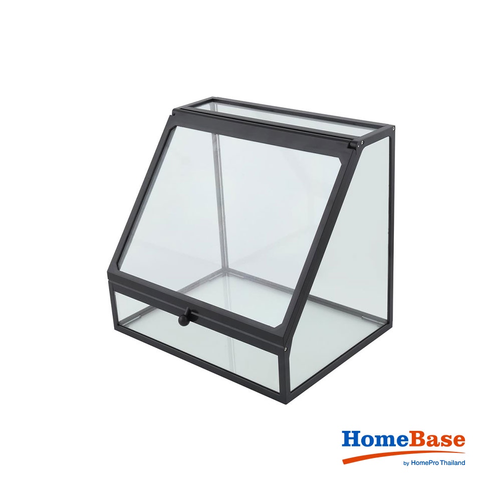 HomeBase STACKO Hộp đựng đồ trang điểm bằng thủy tinh Thái Lan W26.5xH24xD19.5cm màu đen trong