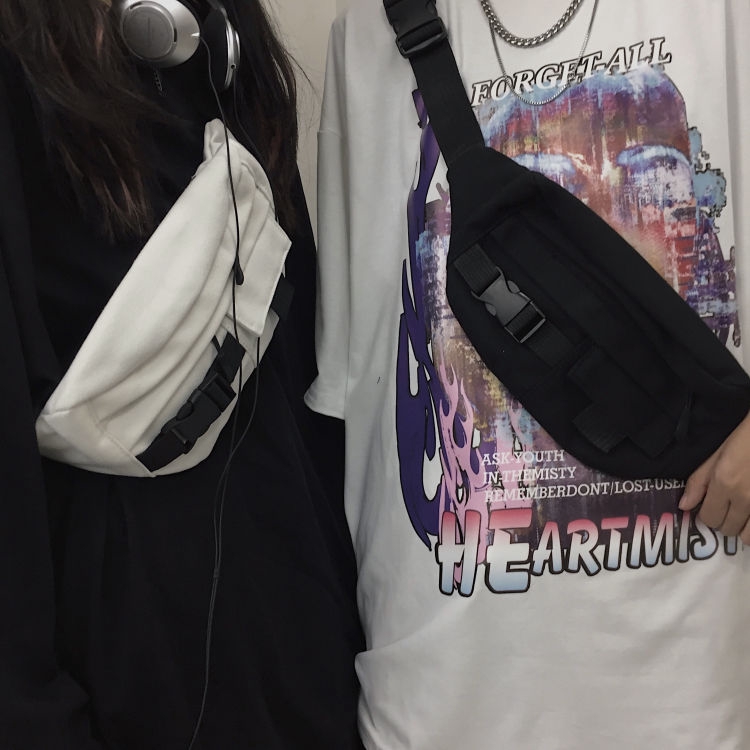 Túi đeo chéo ngực đeo hông vải canvas đa năng thể thao phong cách harajuku dành cho nam và nữ