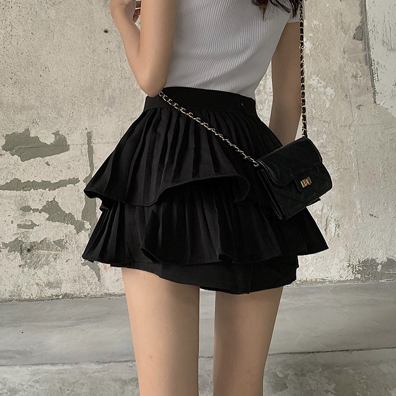 Chân váy xếp ly ngắn xòe 2 tầng cạp cao chất lụa Thái cao cấp trẻ trung năng động vô cùng tôn dáng CV16