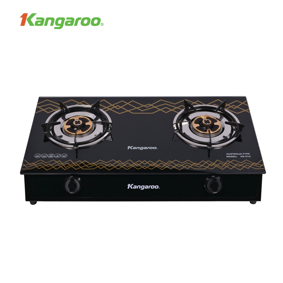 Bếp gas dương Kangaroo KG513 - Kính chịu nhiệt, màu đen, 700x410x125mm