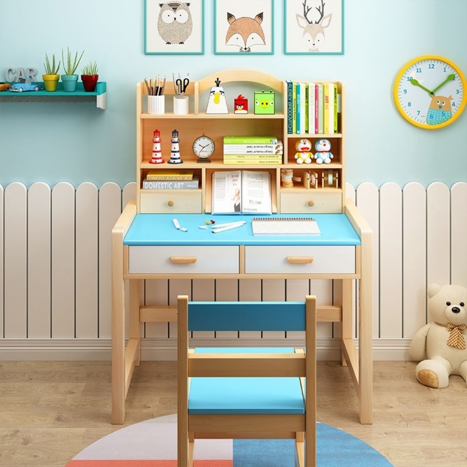Bàn học trẻ em bằng gỗ đặc có thể nâng hạ, bộ ghế, viết cho sinh tiểu học, làm việc, tủ sách kết hợp | BigBuy360 - bigbuy360.vn