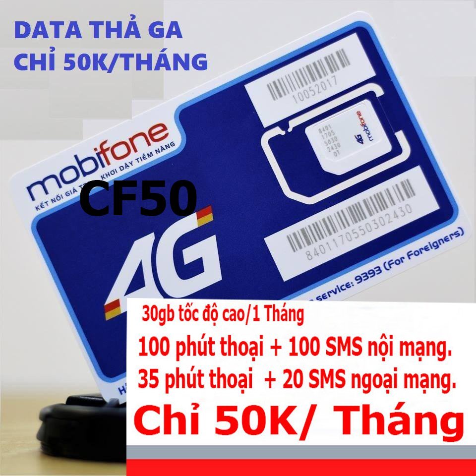 Sim data 4G gói cước CF50 Chuyên Dụng cho Shipper ,Telesale, giá duy trì 50k mỗi tháng sim sử dụng toàn quốc
