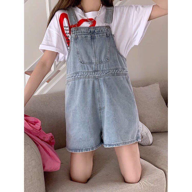 Quần Yếm Short Jeans Nữ Ống Suông Phối Túi Trước Trẻ Trung Phong Cách Hàn Quốc - 535