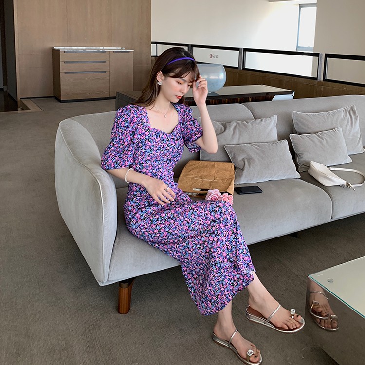 Đầm hoa tím hở lưng | BigBuy360 - bigbuy360.vn