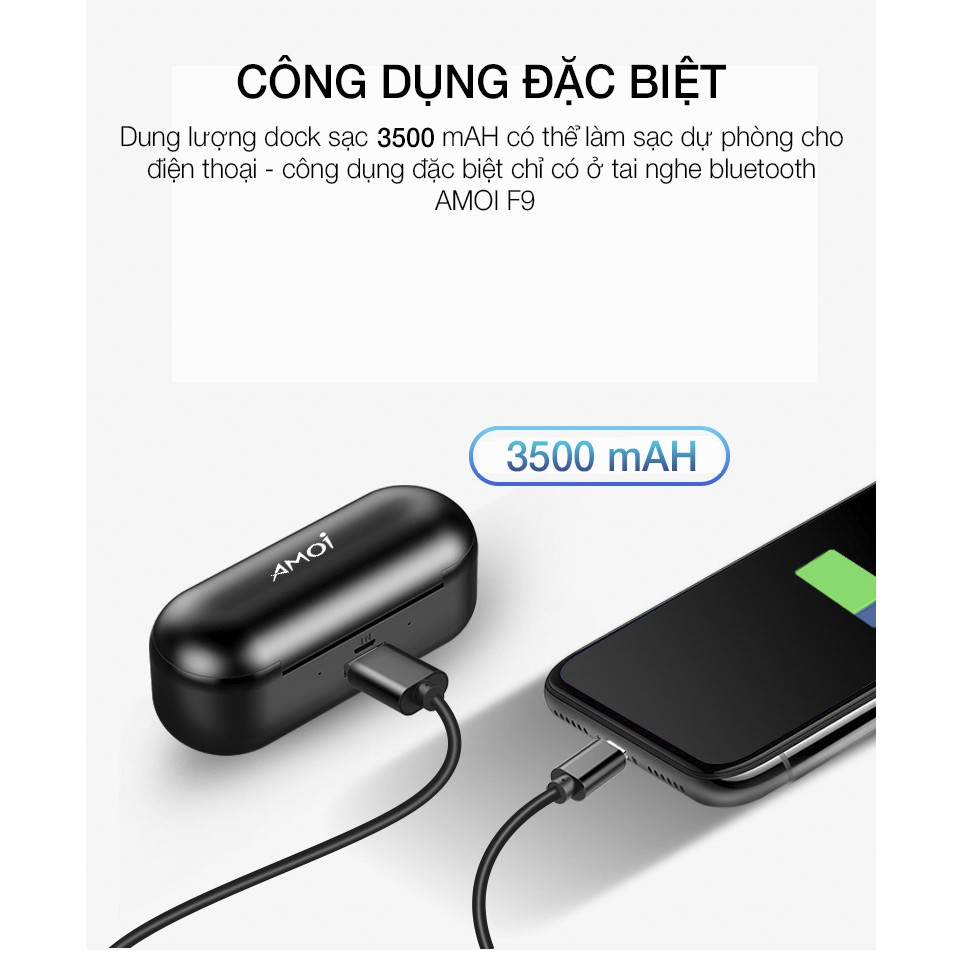 Tai nghe bluetooth AMOI F9 kiêm sạc dự phòng nút cảm ứng Bluetooth 5.0 Pin 280 giờ sạc dự phòng 2020