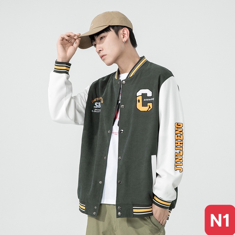 Áo khoác nỉ bomber nam nữ form rộng kiểu dáng bóng chày màu xanh ADOSHOP8 nhiều mẫu mới đẹp