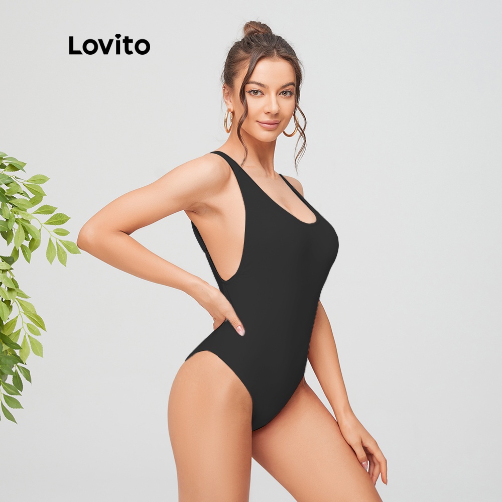 (Gợi ý từ KOL) Đồ bơi Lovito một mảnh hở lưng gợi cảm L11114 (màu đen/hồng)
