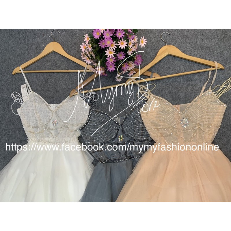 Đầm dự tiệc công chúa TRIPBLE T DRESS dây trễ vai chuỗi cườm sang trọng -size M/L - MS255V