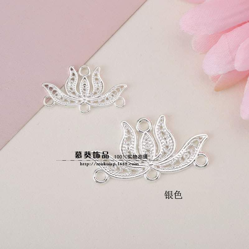 (5 cái)Phiến đúc kim loại hình hoa sen size 24*14mm và 35*18mm, Nguyên liệu làm trang sức cổ trang, Nguyên liệu DIY