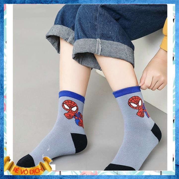 Set 10 đôi tất trẻ em, tất bé trai cổ cao hình siêu nhân người nhện cho bé từ 1 đến 9 tuổi