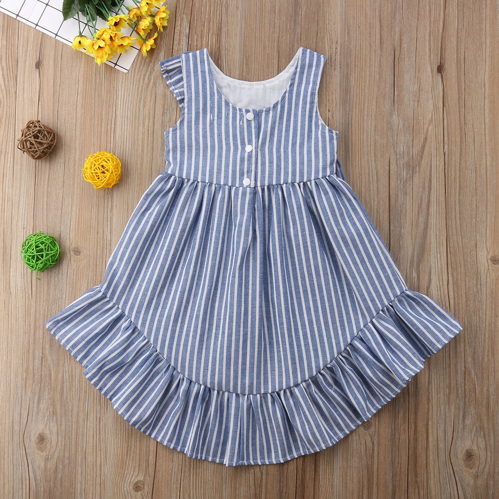 Đầm cotton dài kẻ sọc dễ thương cho bé gái