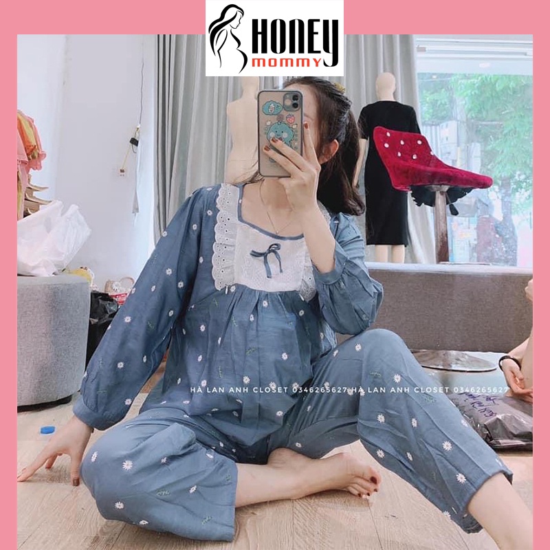 Bộ Bầu Và Sau Sinh DÀI TAY Hoa Nhí Có Khóa Cho Con Bú HT4614 Honey Mommy