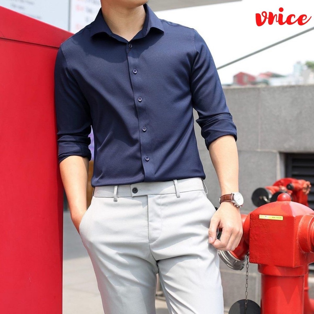 Áo Sơ Mi Nam Dài Tay Kiểu Dáng Hàn Quốc , Vải Lụa Thái Mềm Mịn ,chống Nhăn ,chống Xù Cao Cấp Vnicestore